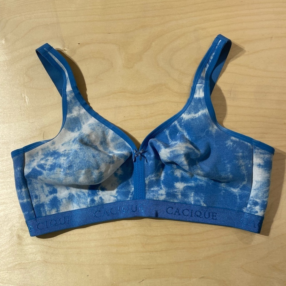 Cacique Blue and White Tie-Dye Bralette Wireless 42 DD (NA)